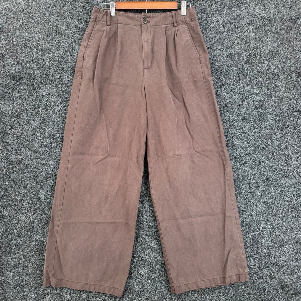 Madewell Brown Pleated Wide Leg Pants Lyocell Linen Blend Size 6 High Rise